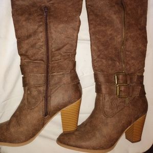 Just Fab Brown Double Buckle Faux Fur Heels/Boots